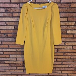 Calvin Klein Size 10 Yellow Long Sleeve Dress